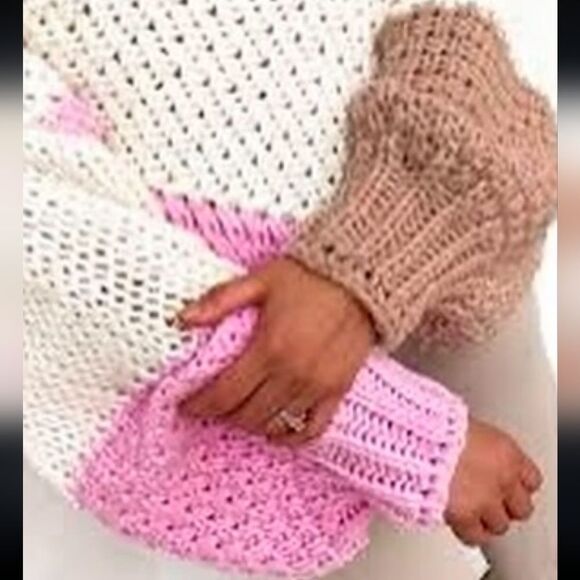 Ebby and I Chunky Colorblock Puff Sleeve Knit Sweater Size S/M - Picture 5 of 13